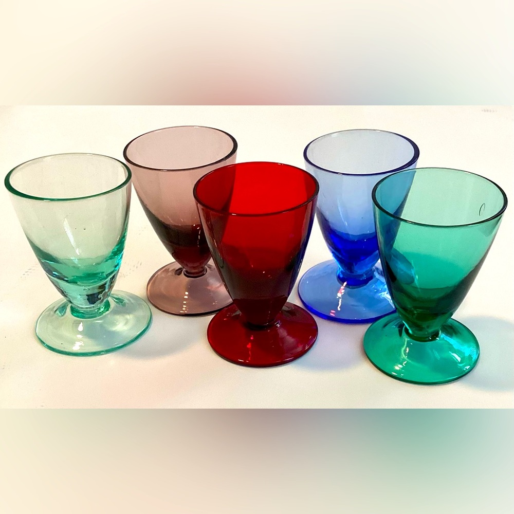 Godinger Colored Glass Cordial Set - Red, Blue, Teal, Green, Smoke